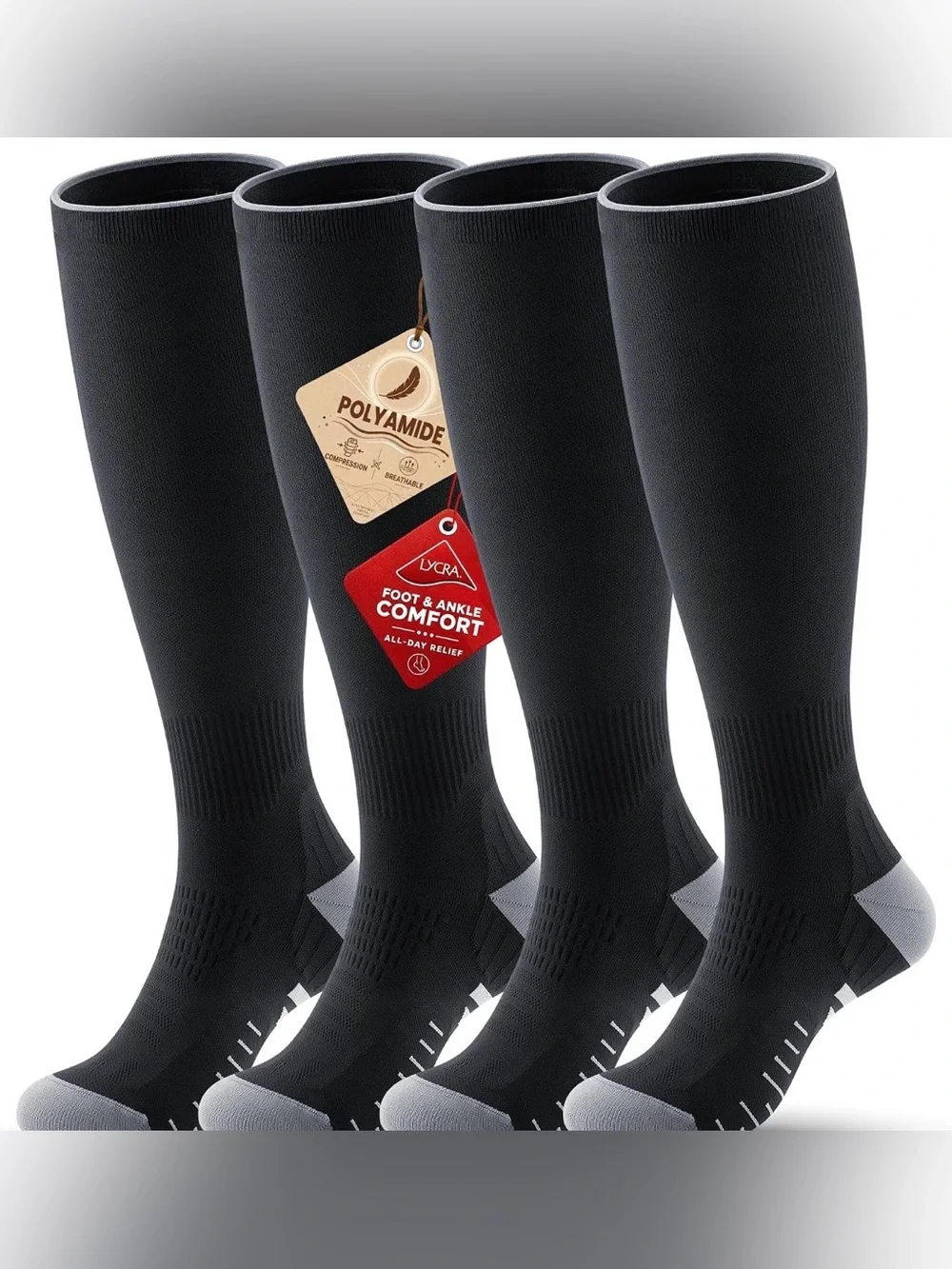 Compression Socks – 15–20 mmHg – 2 Pairs – S/M (Black)